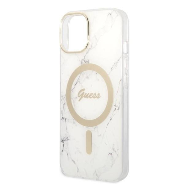 Dėklas su pakrovėju Set Guess Marble MagSafe GUBPP14MHMEACSH iPhone 14 Plus Baltas 5