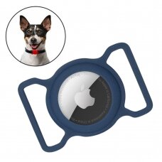 Dėklas Silicone flexible cover pet dog cat collar loop case for Apple AirTag tamsiai mėlynas