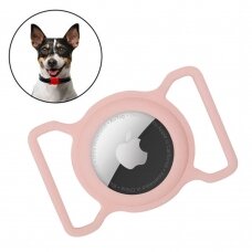 Dėklas Silicone flexible cover pet dog cat collar loop case for Apple AirTag Rožinis