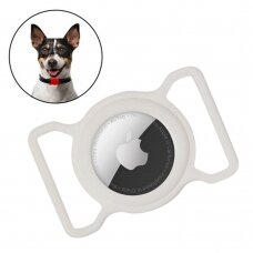 Dėklas Silicone flexible cover pet dog cat collar loop case for Apple AirTag Baltas