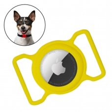Dėklas Silicone flexible cover pet dog cat collar loop case for Apple AirTag Geltonas