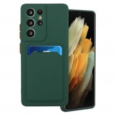Dėklas su kišenėle kortelėms Card Case Samsung Galaxy S21 Ultra 5G Tamsiai Žalias