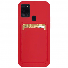 Dėklas su kišenėle kortelėms Card Case Samsung Galaxy A21S Raudonas