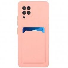 Dėklas su kišenėle kortelėms Card Case Samsung Galaxy A22 4G Rožinis