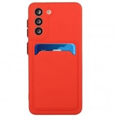 Dėklas su kišenėle kortelėms Card Case Samsung Galaxy S21 5G Raudonas