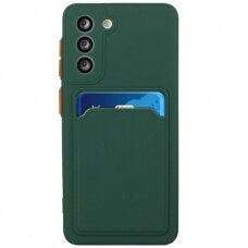 Dėklas su kišenėle kortelėms Card Case Samsung Galaxy S21 5G Tamsiai Žalias