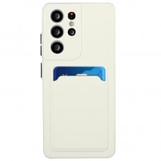 Dėklas su kišenėle kortelėms Card Case Samsung Galaxy S21 Ultra 5G Baltas