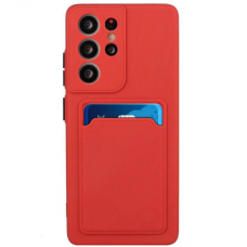 Dėklas su kišenėle kortelėms Card Case Samsung Galaxy S21 Ultra 5G Raudonas