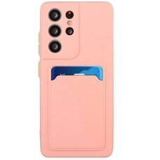 Dėklas su kišenėle kortelėms Card Case Samsung Galaxy S21 Ultra 5G Rožinis