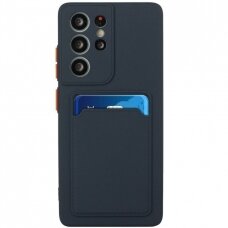 Dėklas su kišenėle kortelėms Card Case Samsung Galaxy S21 Ultra 5G Tamsiai Mėlynas