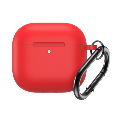 Silikoninis dėklas Airpods 4 su karabinu - raudonas