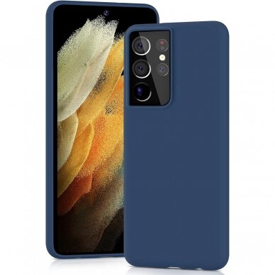 Silicone Case Soft Flexible Rubber Dėklas Samsung Galaxy S21 Ultra 5G telefonui Tamsiai Mėlynas Silicone Case Soft Flexible Rubber Dėklas Samsung Galaxy S21 Ultra 5G telefonui Tamsiai Mėlynas