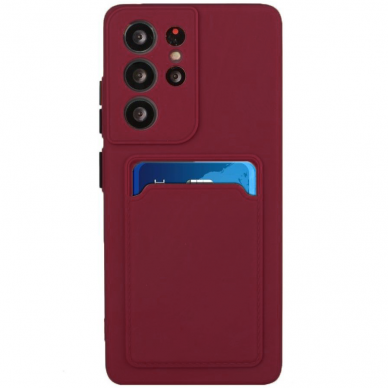 Dėklas su kišenėle kortelėms Card Case Samsung Galaxy S21 Ultra 5G Bordo Dėklas su kišenėle kortelėms Card Case Samsung Galaxy S21 Ultra 5G Bordo