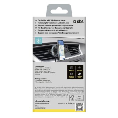 Telefono laikiklis su indukciniu įkrovikliu SBS TESUPFANWIR15W 15W vėdinimo angai su aušinimu – juodas 1