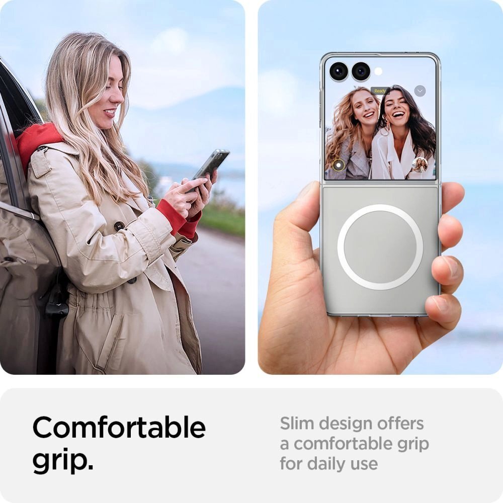 Samsung Galaxy Z Flip 7 dėklas Spigen AirSkin Mag su MagSafe – skaidrus ir baltas 16