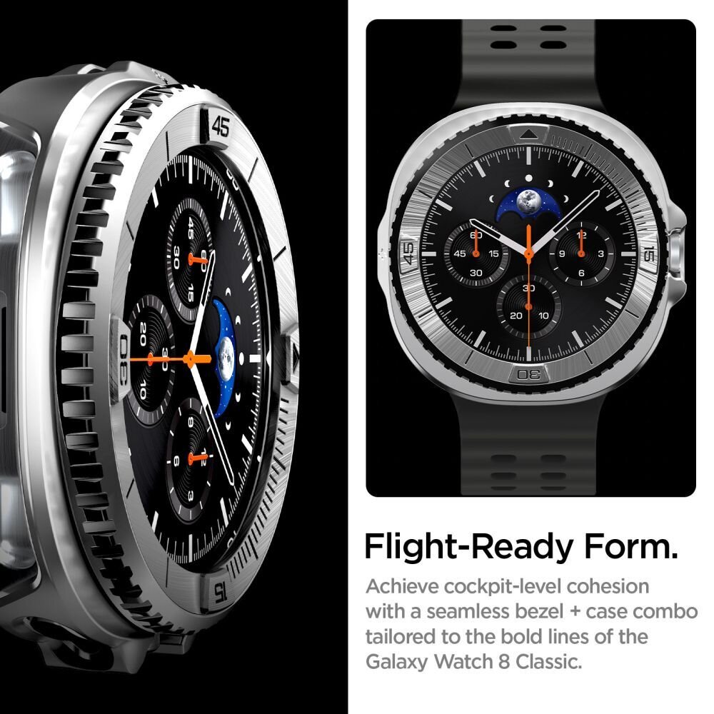 Samsung Galaxy Watch 8 Classic 46 mm Spigen Bezel Tune Pro Pilot dėklas – sidabrinis 11