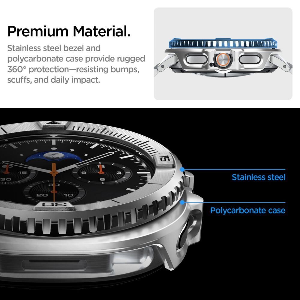 Samsung Galaxy Watch 8 Classic 46 mm Spigen Bezel Tune Pro Pilot dėklas – sidabrinis 12 Samsung Galaxy Watch 8 Classic 46 mm Spigen Bezel Tune Pro Pilot dėklas – sidabrinis 12