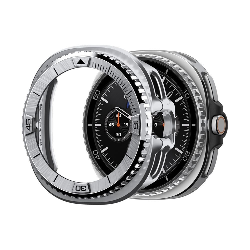 Samsung Galaxy Watch 8 Classic 46 mm Spigen Bezel Tune Pro Pilot dėklas – sidabrinis Samsung Galaxy Watch 8 Classic 46 mm Spigen Bezel Tune Pro Pilot dėklas – sidabrinis