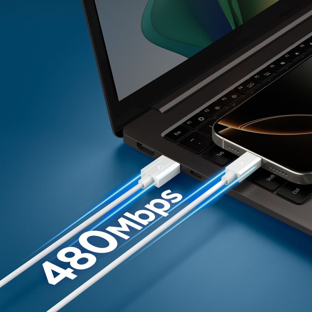 Krovimo kabelis Spigen EB6010AC USB-A / USB-C 60W 100 cm – baltas 6