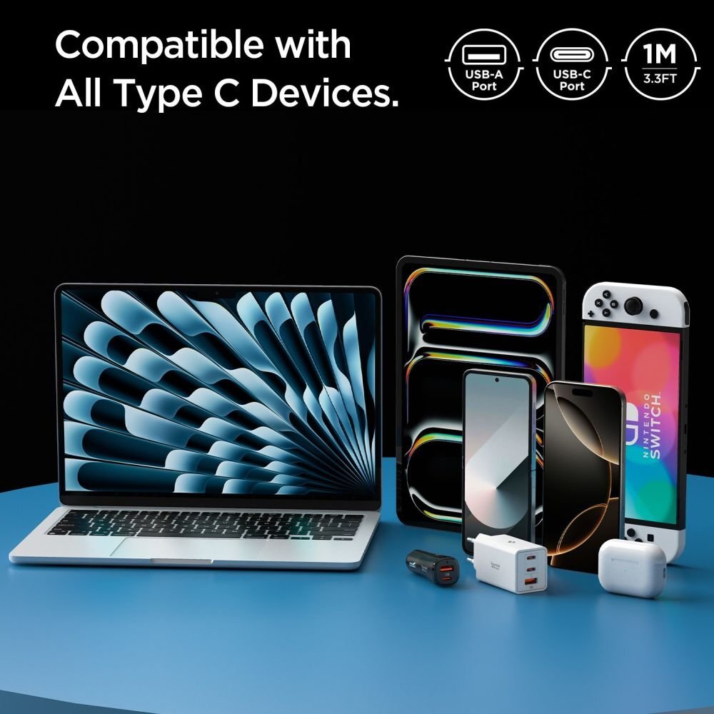 Krovimo kabelis Spigen EB6010AC USB-A / USB-C 60W 100 cm – baltas 7 Krovimo kabelis Spigen EB6010AC USB-A / USB-C 60W 100 cm – baltas 7