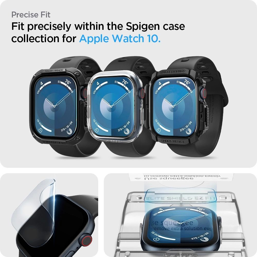 Spigen Elite Shield “EZ FIT” hibridinis stiklas 2 vnt. Apple Watch 10 (46 mm) – Skaidrus 11 Spigen Elite Shield “EZ FIT” hibridinis stiklas 2 vnt. Apple Watch 10 (46 mm) – Skaidrus 11