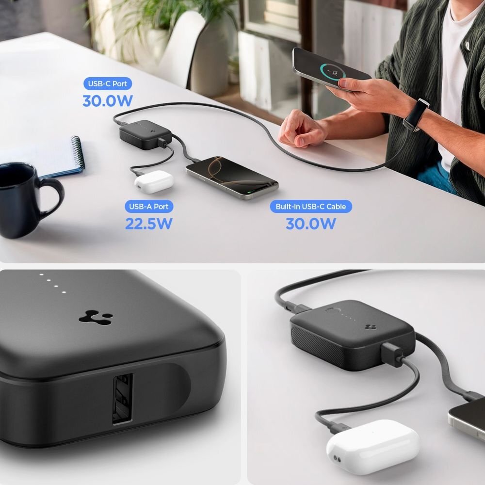 Išorinė baterija Spigen Essential EA3010BT 10000mAh 30W – juoda 2 Išorinė baterija Spigen Essential EA3010BT 10000mAh 30W – juoda 2