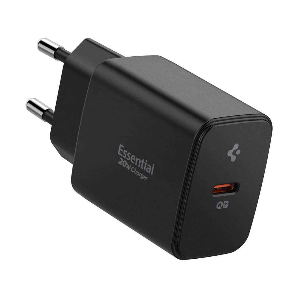 Sieninis įkroviklis Spigen Essential EE201EU USB-C 20W – juodas Sieninis įkroviklis Spigen Essential EE201EU USB-C 20W – juodas