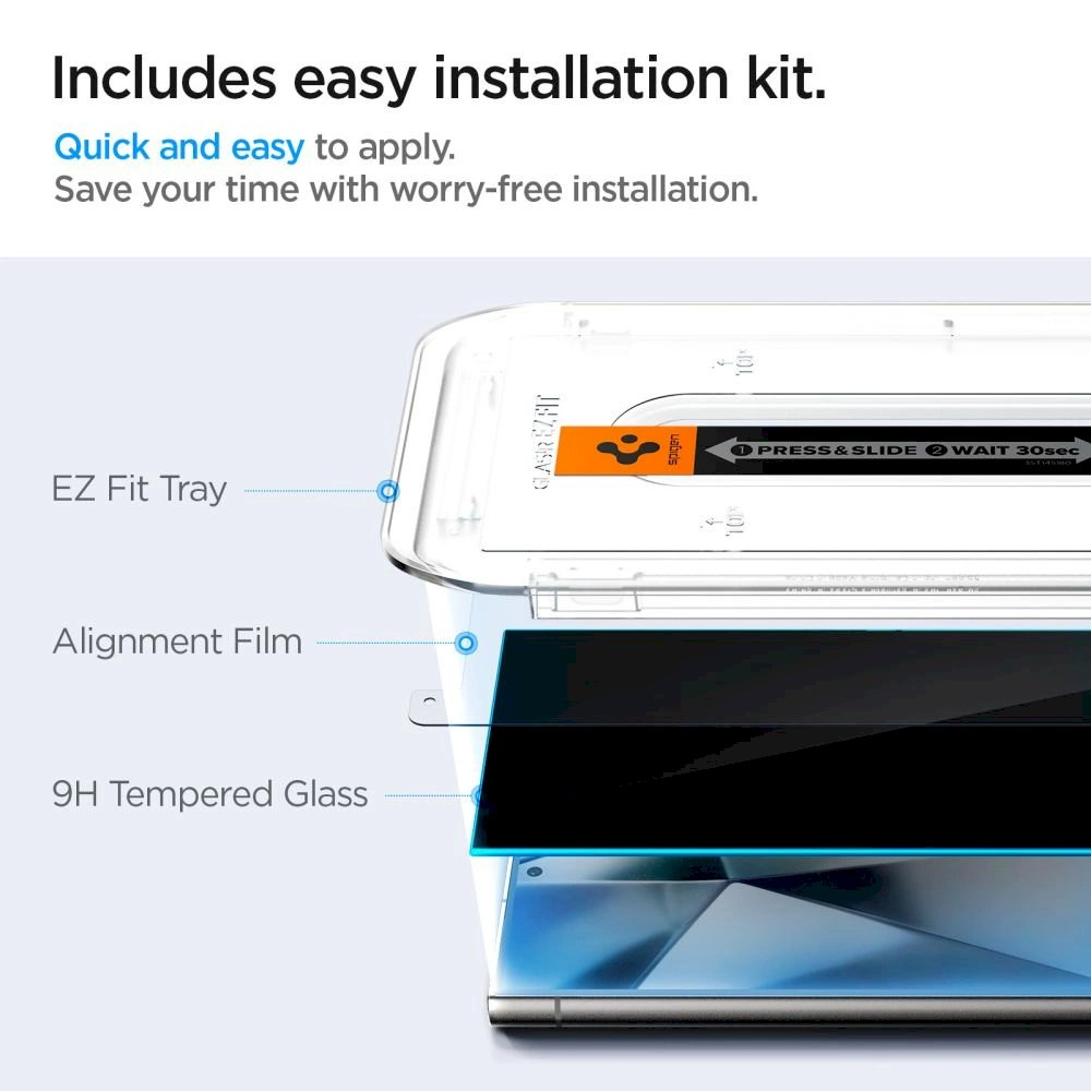 Spigen Glas.tR EZ Fit Privacy Apsauginis stiklas for Samsung Galaxy S24 Ultra - 2 pcs. 6 Spigen Glas.tR EZ Fit Privacy Apsauginis stiklas for Samsung Galaxy S24 Ultra - 2 pcs. 6