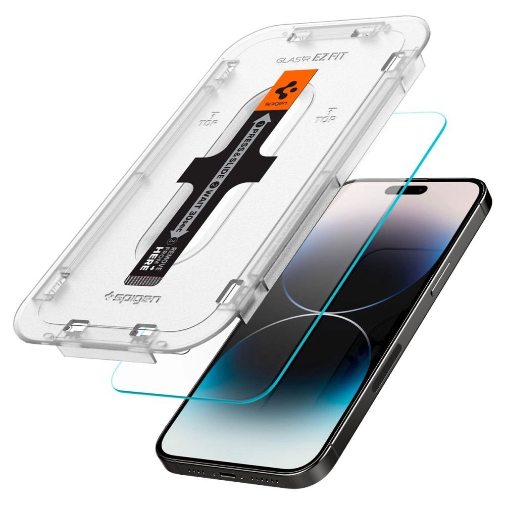 iPhone 14 Pro Max apsauginis stiklas Spigen Glas.tR EZ Fit – 2 vnt. 1 iPhone 14 Pro Max apsauginis stiklas Spigen Glas.tR EZ Fit – 2 vnt. 1
