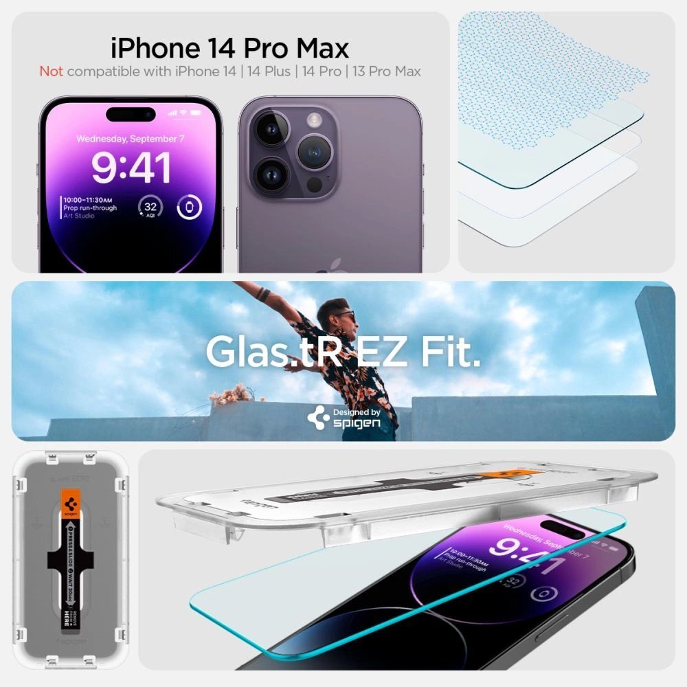 iPhone 14 Pro Max apsauginis stiklas Spigen Glas.tR EZ Fit – 2 vnt. 8