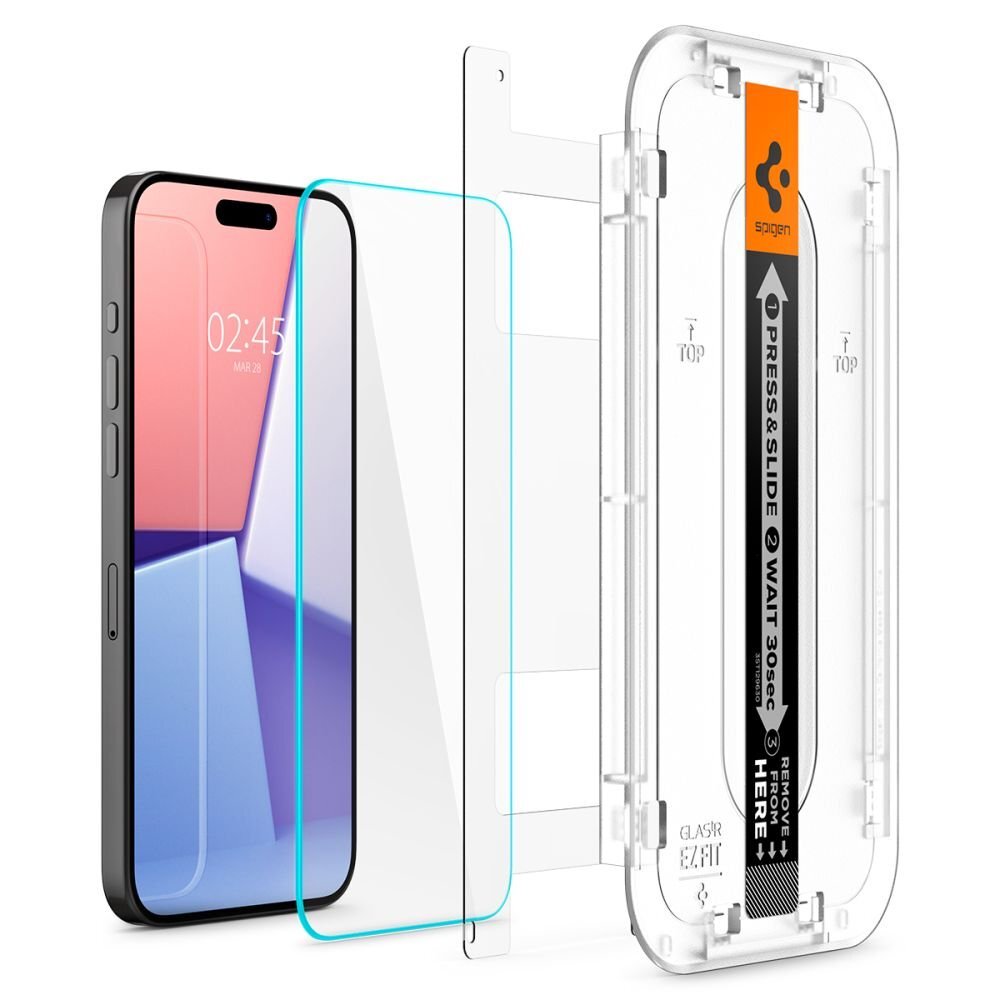 iPhone 15 Pro apsauginis stiklas Spigen Glas.tR EZ Fit – 2 vnt. 1 iPhone 15 Pro apsauginis stiklas Spigen Glas.tR EZ Fit – 2 vnt. 1
