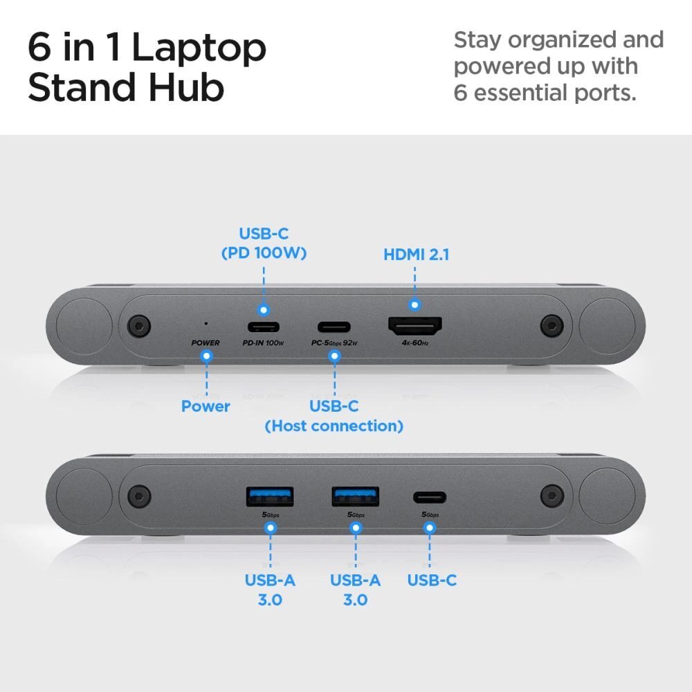 Stovas Spigen LD204H su integruotu Hub 6-in-1 – pilkas 3 Stovas Spigen LD204H su integruotu Hub 6-in-1 – pilkas 3