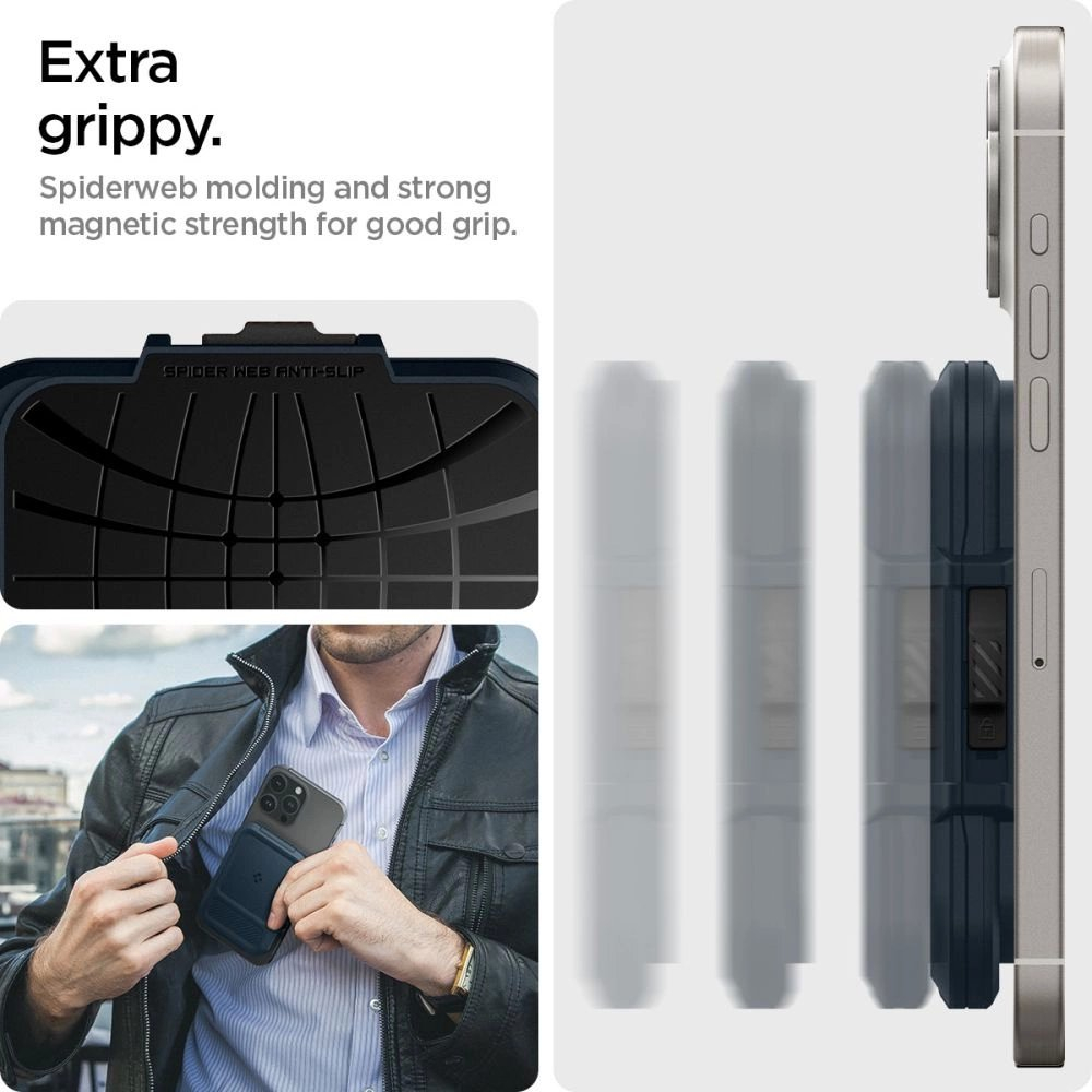 iPhone 16 – Spigen Lock Fit MagSafe Card dėklas - Tamsiai mėlynas 18