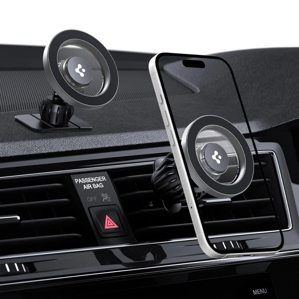 Automobilinis laikiklis Spigen MFT13 su MagSafe prietaisų skydeliui arba vėdinimo angai – sidabrinis 4