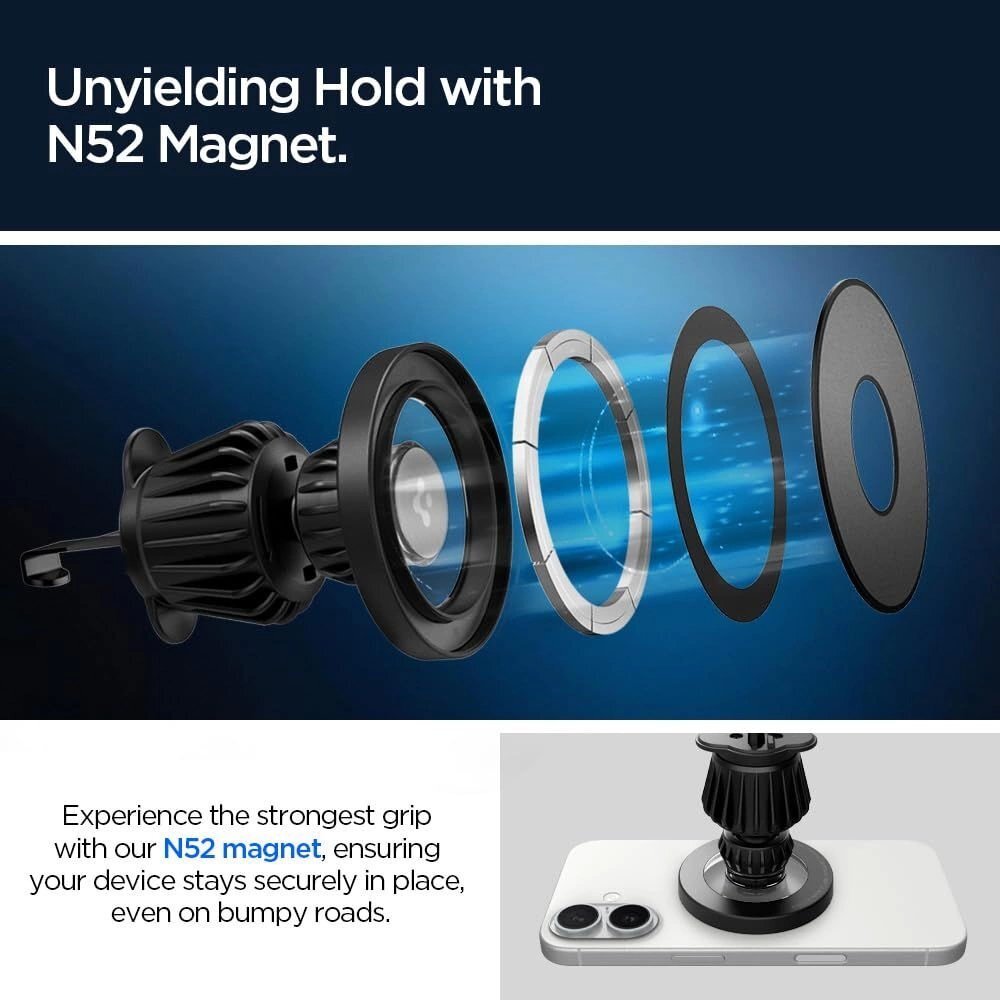 Automobilinis laikiklis Spigen MFT13 su MagSafe prietaisų skydeliui arba vėdinimo angai – sidabrinis 8