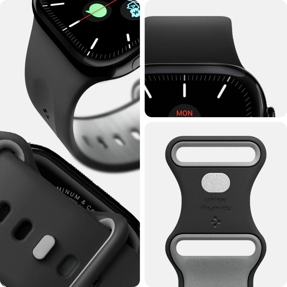 Apple Watch 44 / 45 / 46 / 49 mm Spigen Nano Pop dirželis – juodas ir pilkas 7