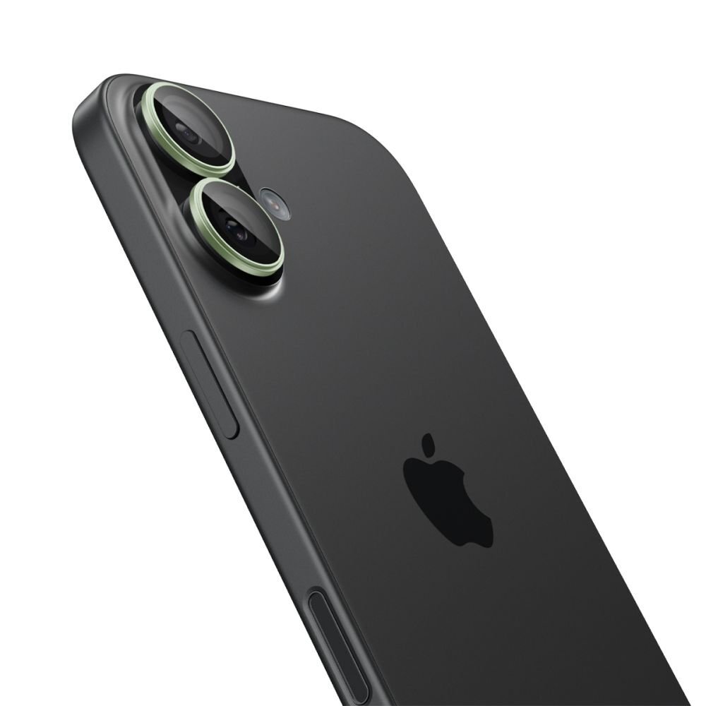 iPhone 16 / 16 Plus / 17 Spigen Optik Pro Glas.tR EZ Fit kameros dangtelis (2 vnt.) – žalias 2 iPhone 16 / 16 Plus / 17 Spigen Optik Pro Glas.tR EZ Fit kameros dangtelis (2 vnt.) – žalias 2