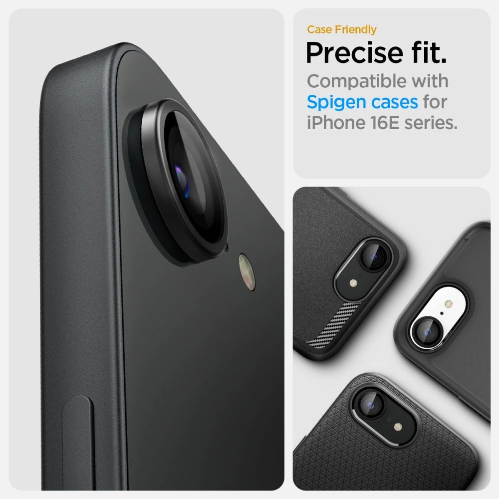 Spigen Optik Pro GLAS.TR "Ez Fit" kameros dangtelis (2 vnt.) skirtas iPhone 16e – juodas 8 Spigen Optik Pro GLAS.TR "Ez Fit" kameros dangtelis (2 vnt.) skirtas iPhone 16e – juodas 8