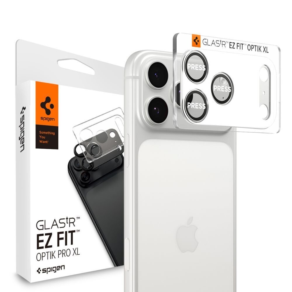iPhone 17 Pro Max Spigen Optik Pro XL kameros stiklas – sidabrinis iPhone 17 Pro Max Spigen Optik Pro XL kameros stiklas – sidabrinis