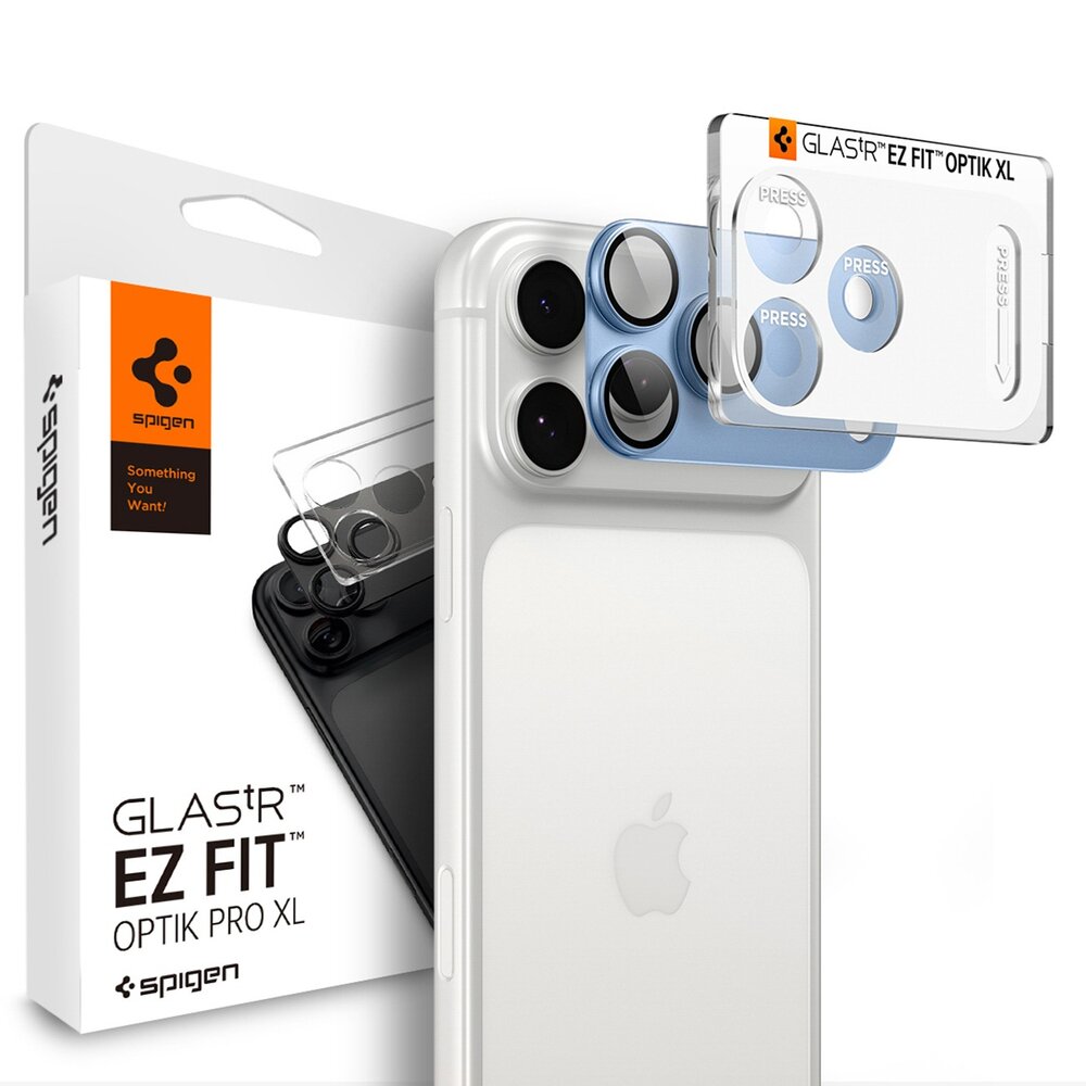 iPhone 18 Pro Max Spigen Optik Pro XL GLAS.TR EZ FIT kameros apsauginis grūdintas stiklas – šviesiai mėlynas