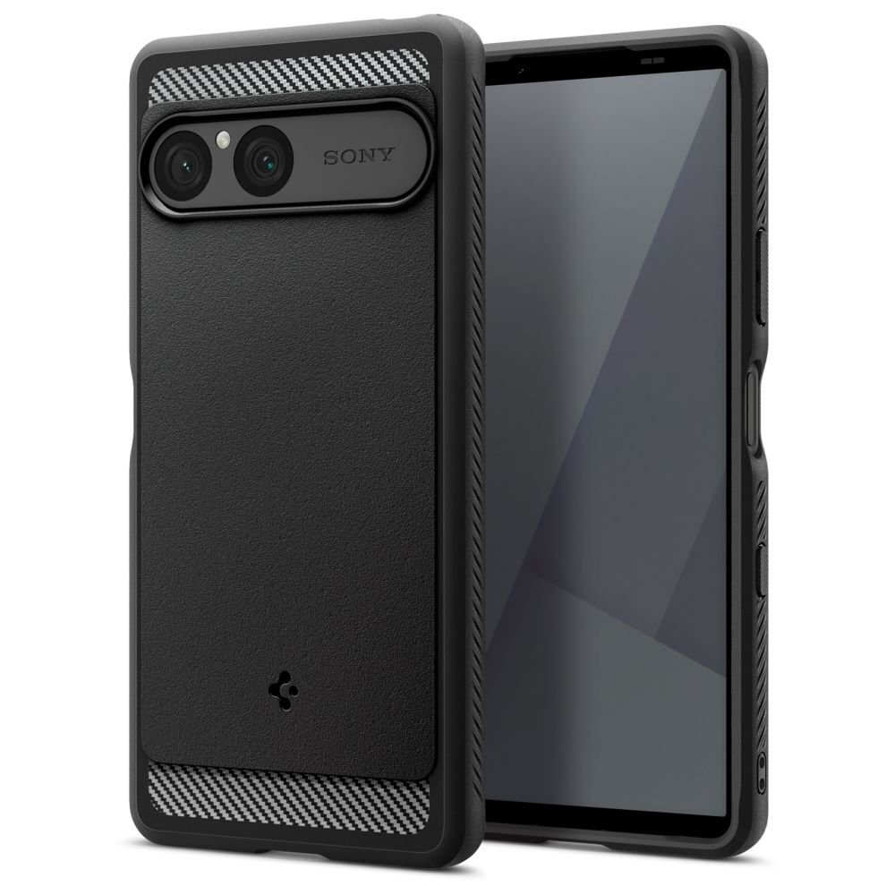 Sony Xperia 10 VII Spigen Rugged Armor dėklas – matinės juodos spalvos