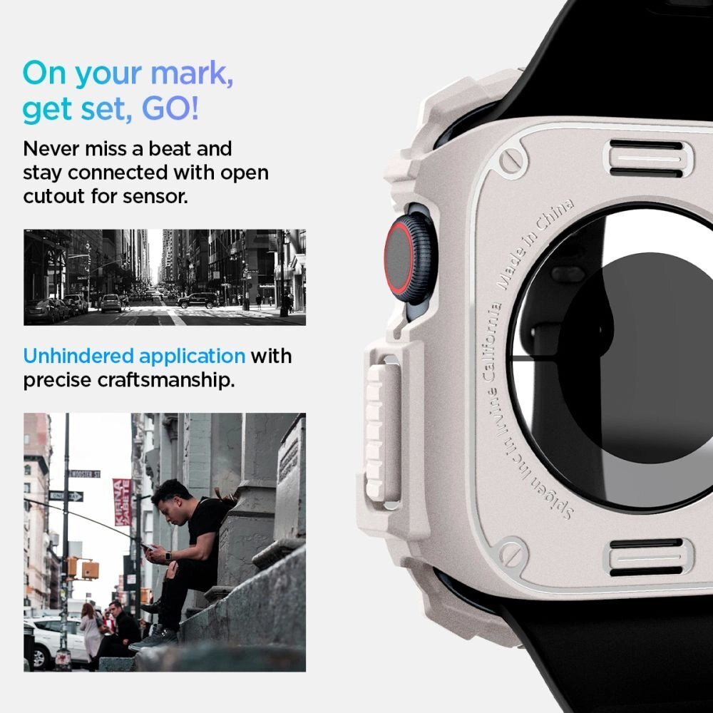 Apple Watch 10 46mm Spigen Rugged Armor dirželis – smėlinis 11
