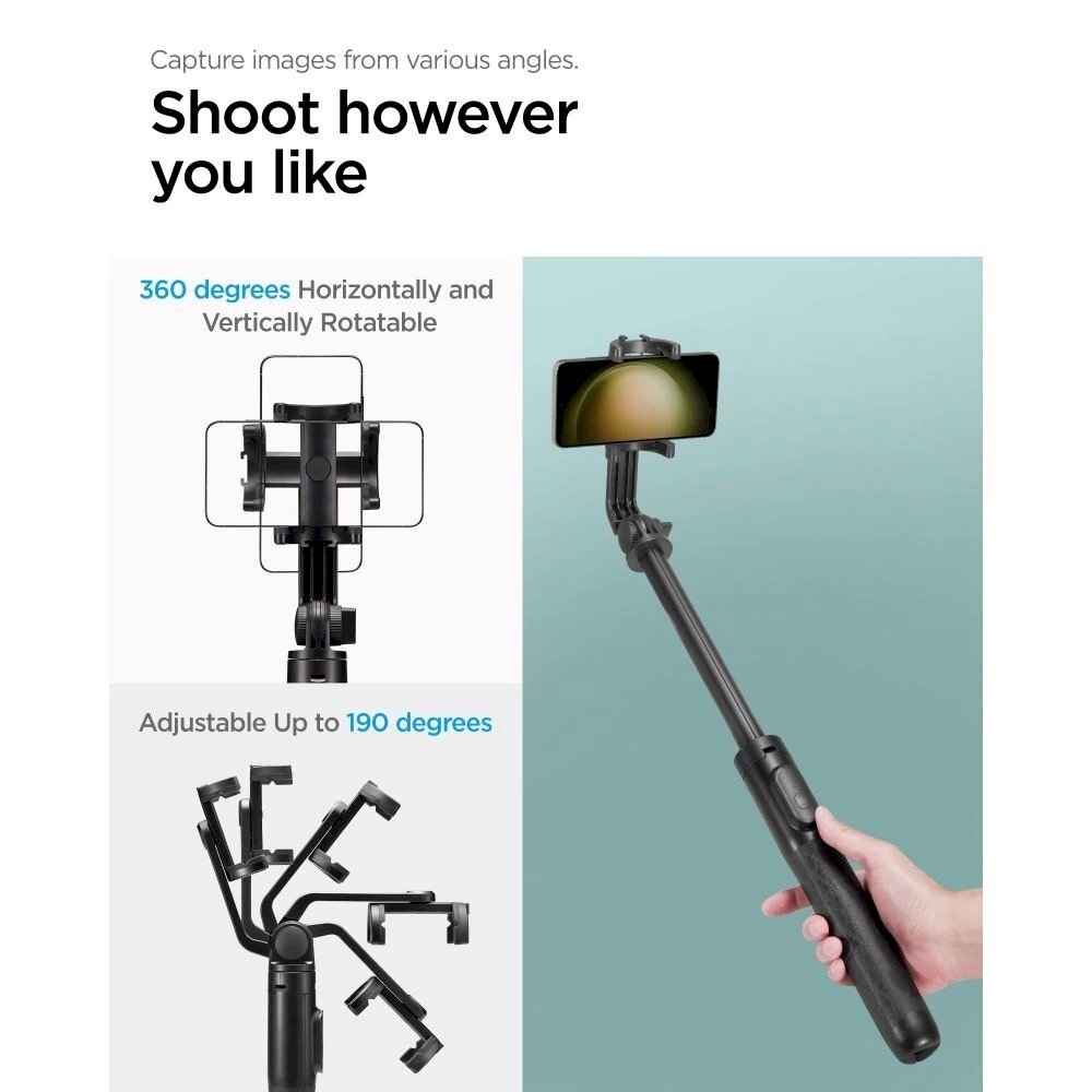 Spigen S560W Bluetooth Asmenukių lazda tripod - Juodas 10 Spigen S560W Bluetooth Asmenukių lazda tripod - Juodas 10