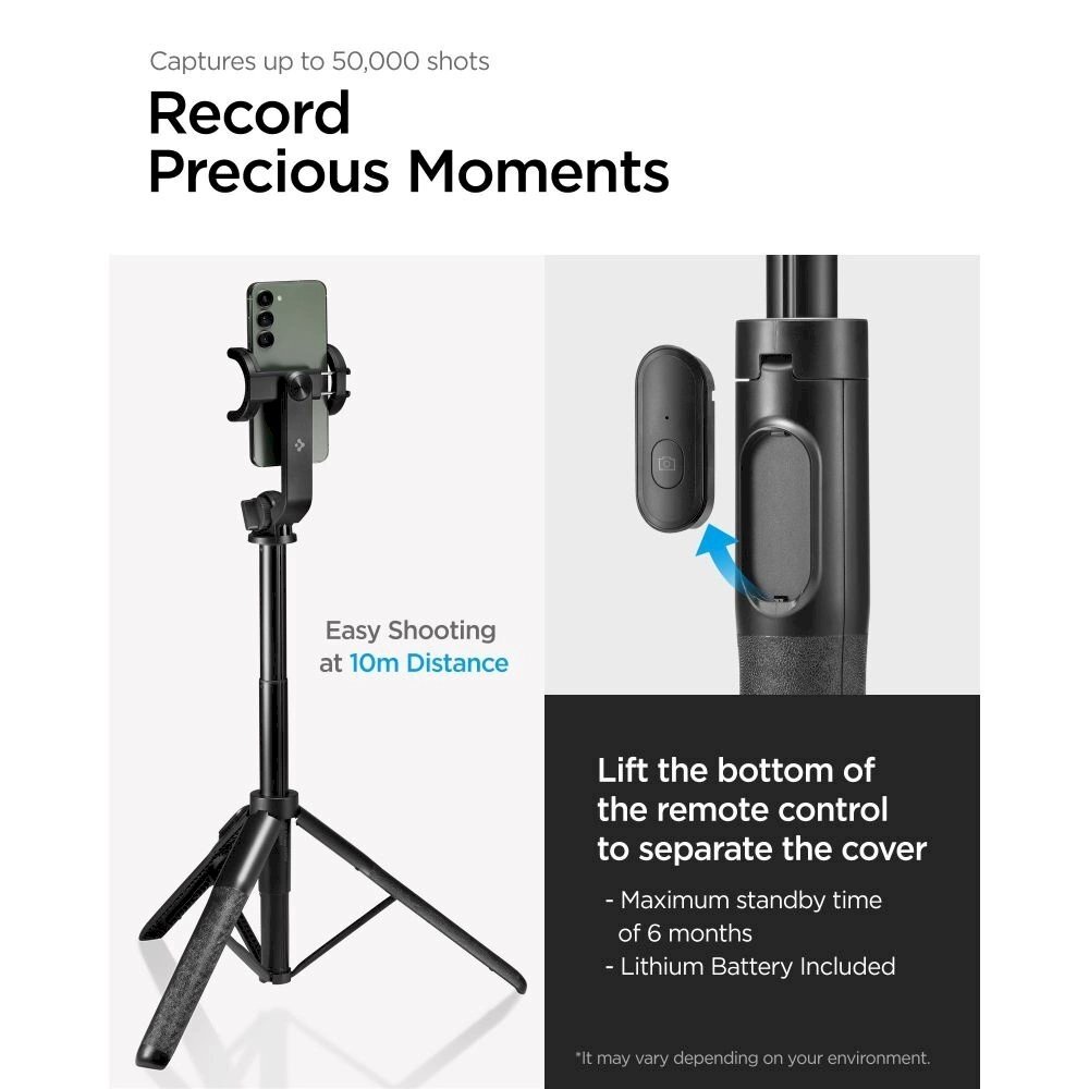 Spigen S560W Bluetooth Asmenukių lazda tripod - Juodas 12 Spigen S560W Bluetooth Asmenukių lazda tripod - Juodas 12