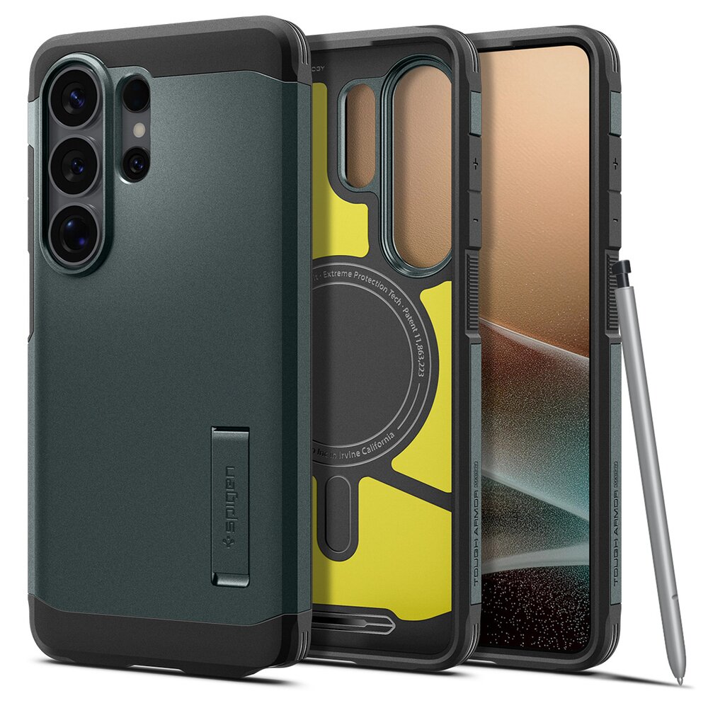 Samsung Galaxy S26 Ultra Spigen Tough Armor Mag MagSafe dėklas – žalias Samsung Galaxy S26 Ultra Spigen Tough Armor Mag MagSafe dėklas – žalias