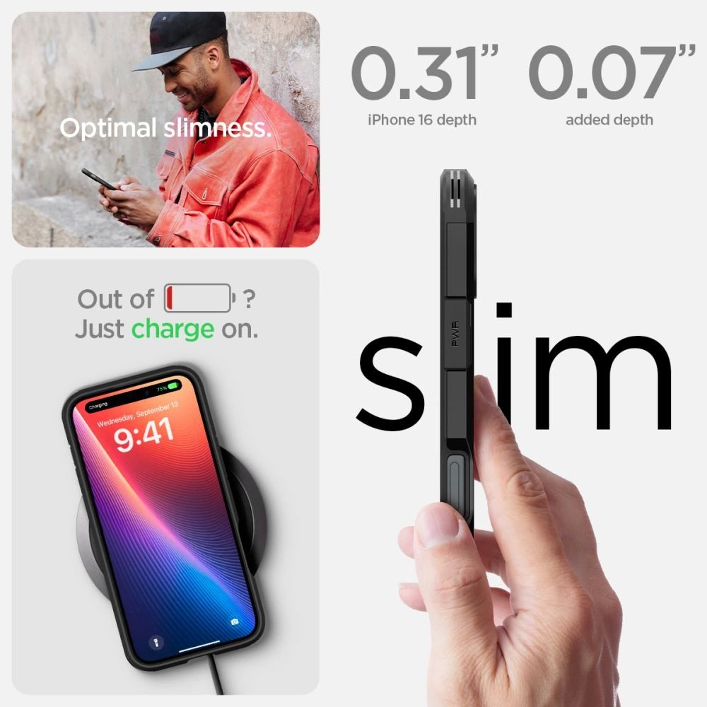 Spigen Tough Armor MagSafe Dėklas su stoveliu skirtas iPhone 16 - Juodas 13 Spigen Tough Armor MagSafe Dėklas su stoveliu skirtas iPhone 16 - Juodas 13