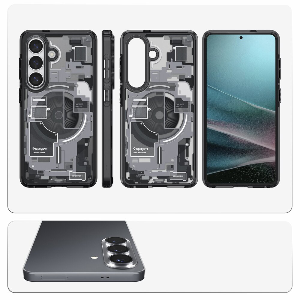 Samsung Galaxy S26 Zero One Spigen Ultra Hybrid Mag MagSafe dėklas – juodas skaidrus 15