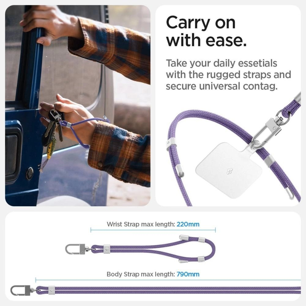 Spigen Universal Set Pakabinamas dirželis – violetinis 2 Spigen Universal Set Pakabinamas dirželis – violetinis 2