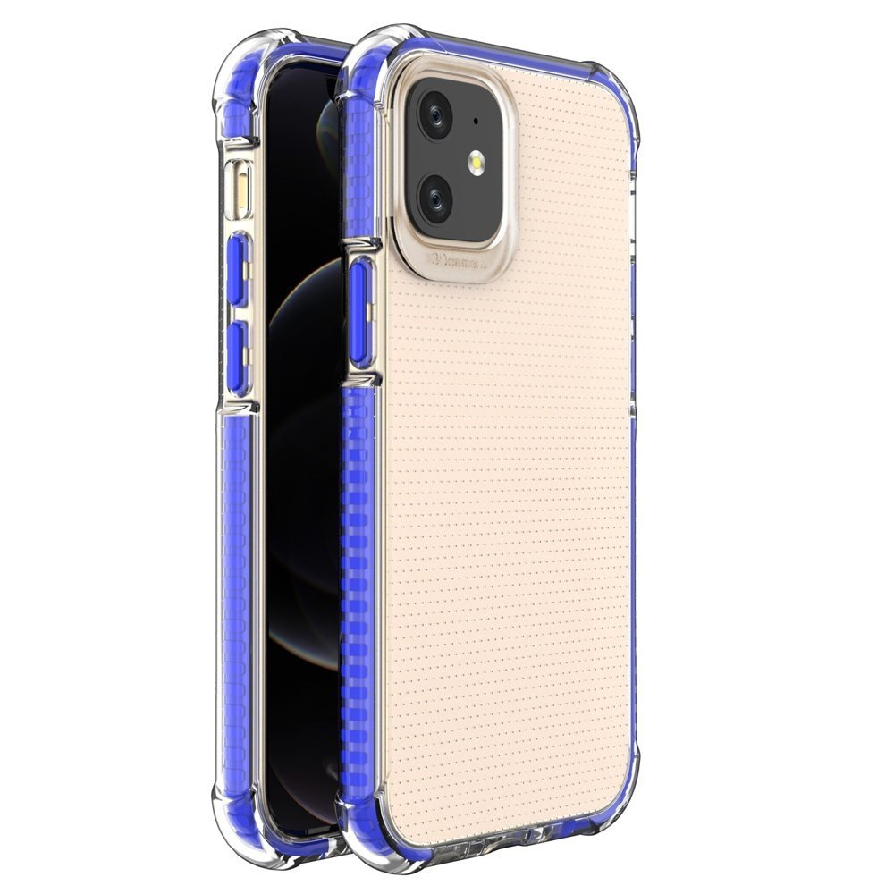 Dėklas Sutvirtintais Kampais Spring Armor clear TPU iPhone 12 mini Mėlynais Kraštais