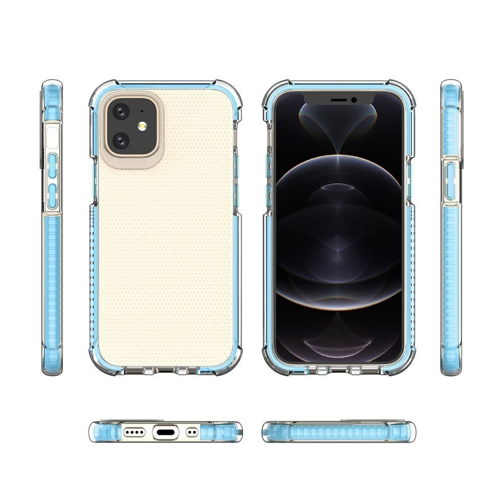 Akcija! Dėklas Sutvirtintais Kampais Spring Armor clear TPU iPhone 12 mini Raudonais Kraštais 1